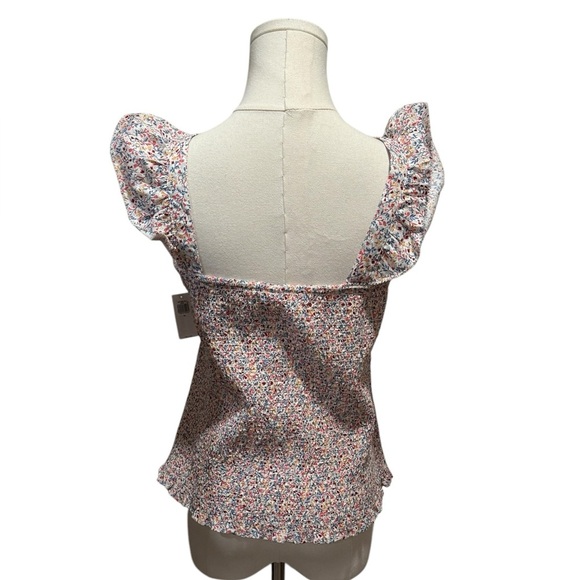 NWT Old Navy Smocked Fitted Ruffle Trim Pink Ditsy Floral Top Womens size XL - Picture 8 of 14